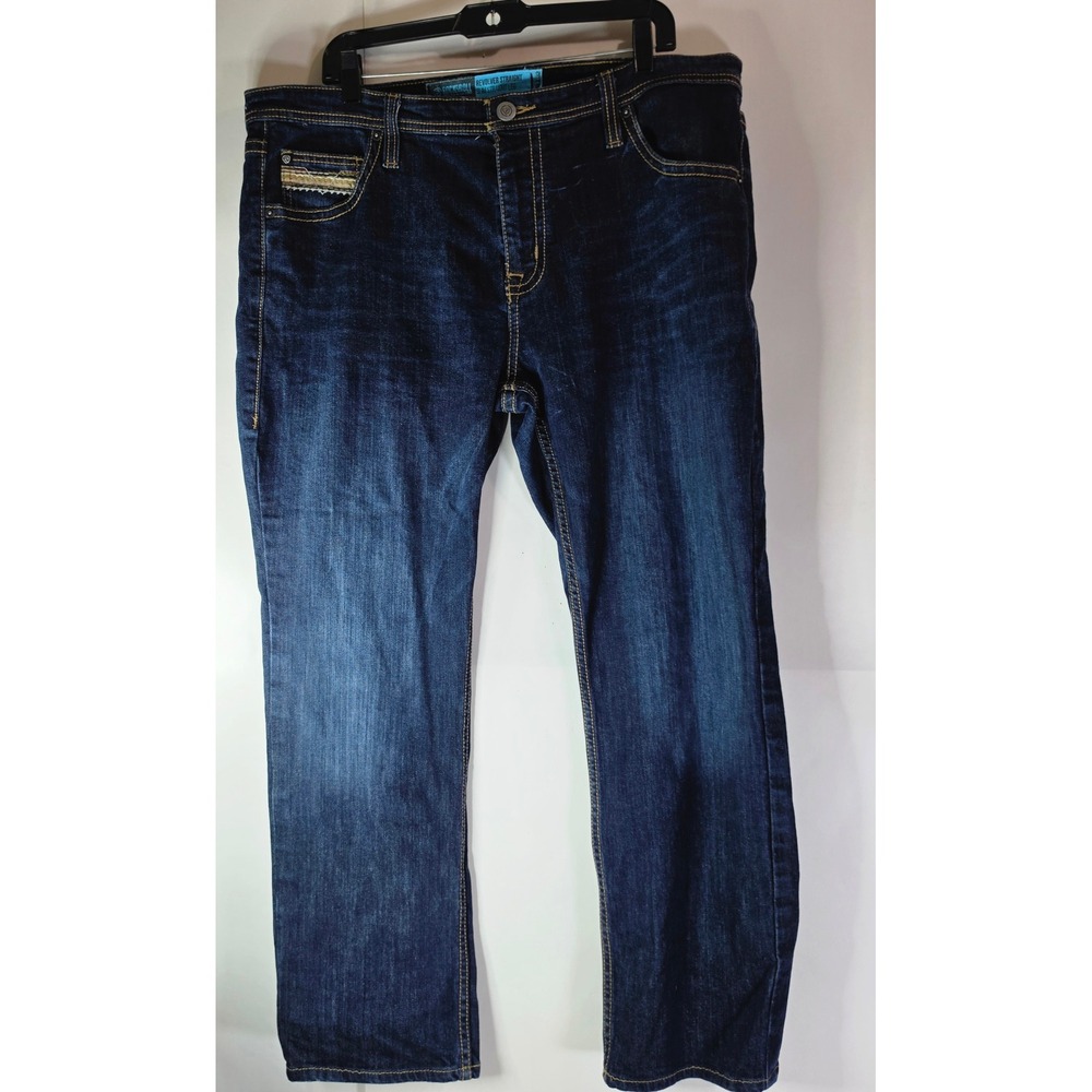 Rock & Roll Denim Mens 40x32 Revolver Slim Straight Leg Jeans Dark Wash Blue